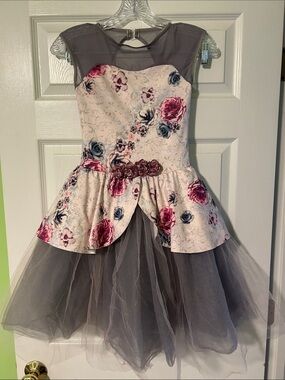 Weissman Floral Pink Gray Girls Dance Costume